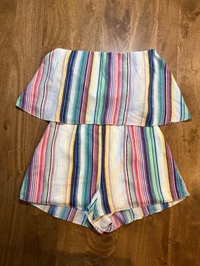 DO+BE White Multicolor Striped Strapless Romper